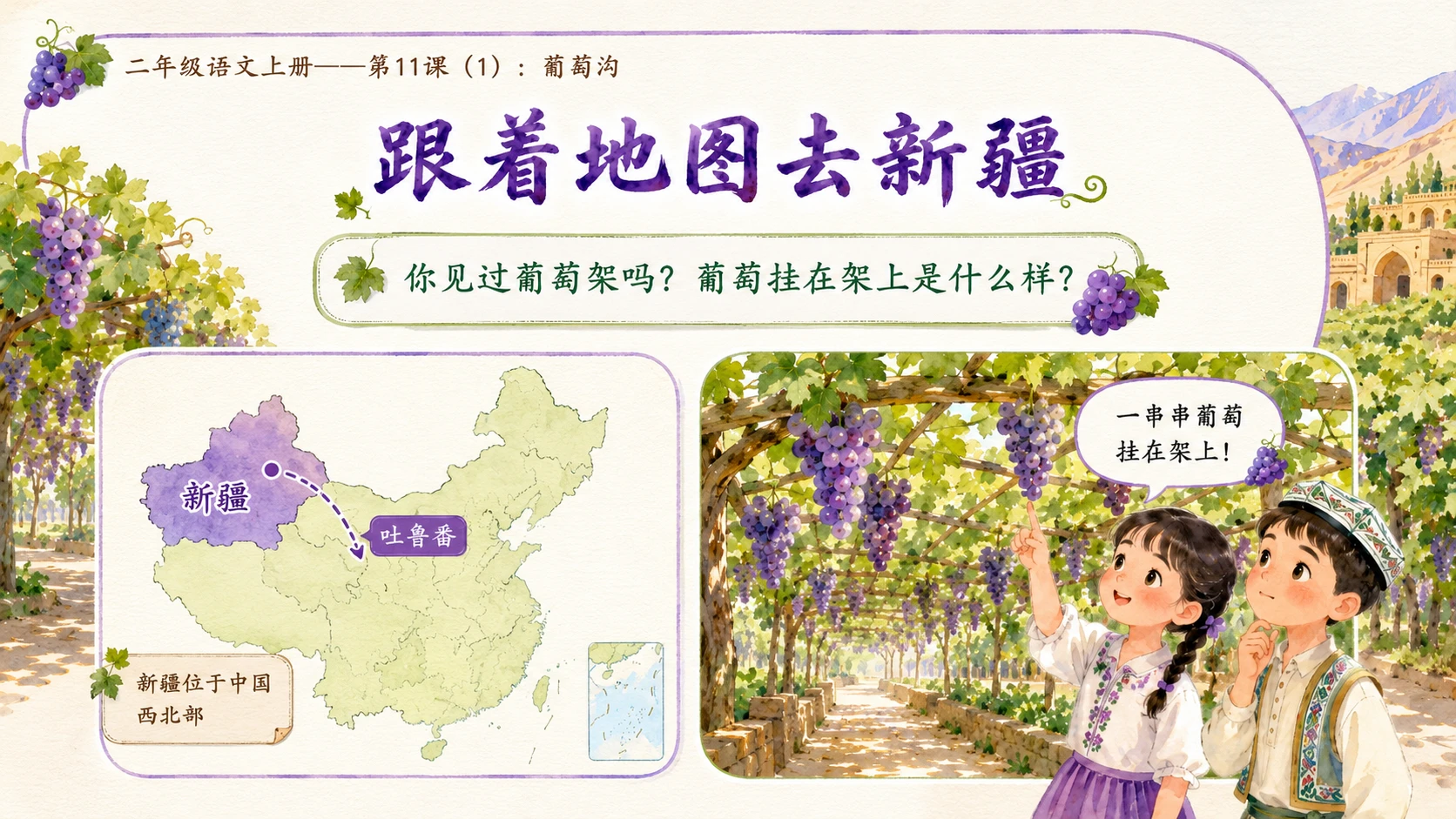 小学六年制统编教材系列课件——二年级语文上册第11课（1）：葡萄沟 - 预览图2