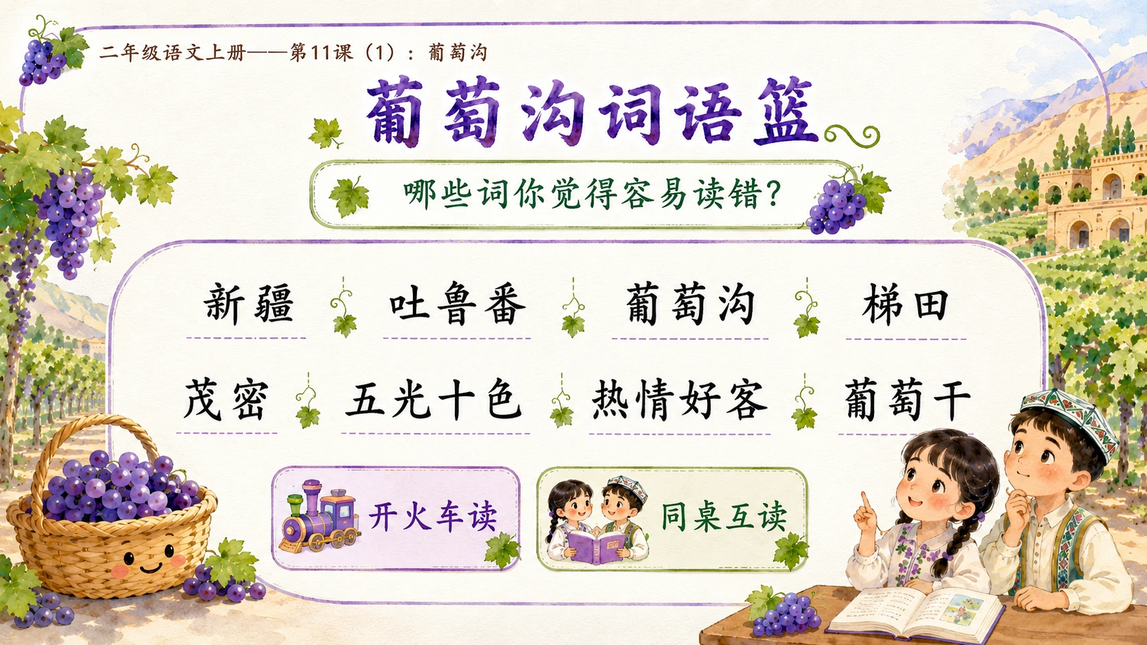 小学六年制统编教材系列课件——二年级语文上册第11课（1）：葡萄沟 - 预览图4