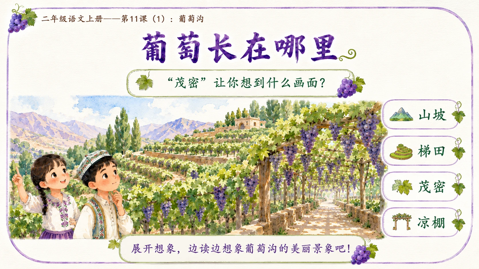 小学六年制统编教材系列课件——二年级语文上册第11课（1）：葡萄沟 - 预览图10