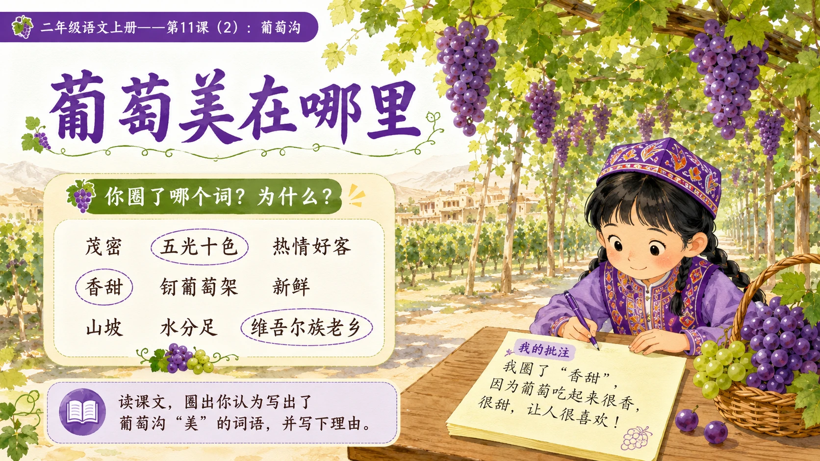 小学六年制统编教材系列课件——二年级语文上册第11课（2）：葡萄沟 - 预览图4