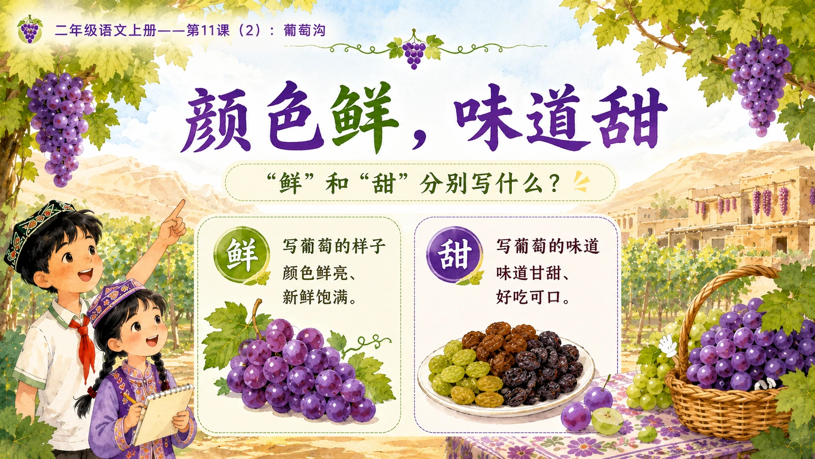小学六年制统编教材系列课件——二年级语文上册第11课（2）：葡萄沟 - 预览图10