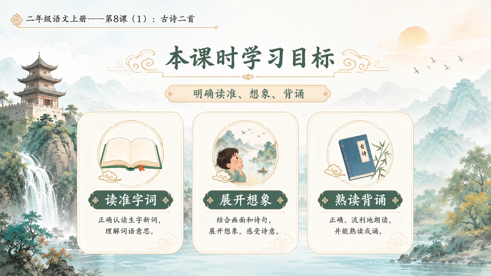 小学六年制统编教材系列课件——二年级语文上册第8课（1）：古诗二首：登鹳雀楼、望庐山瀑布 - 预览图2