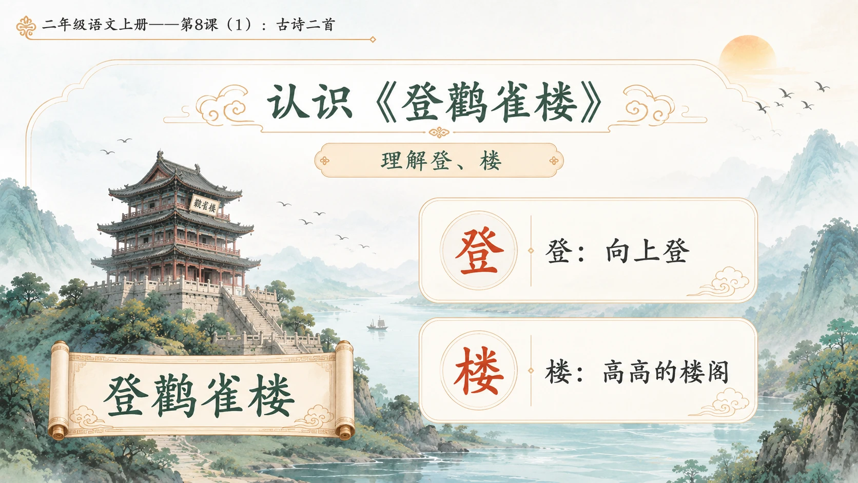 小学六年制统编教材系列课件——二年级语文上册第8课（1）：古诗二首：登鹳雀楼、望庐山瀑布 - 预览图4