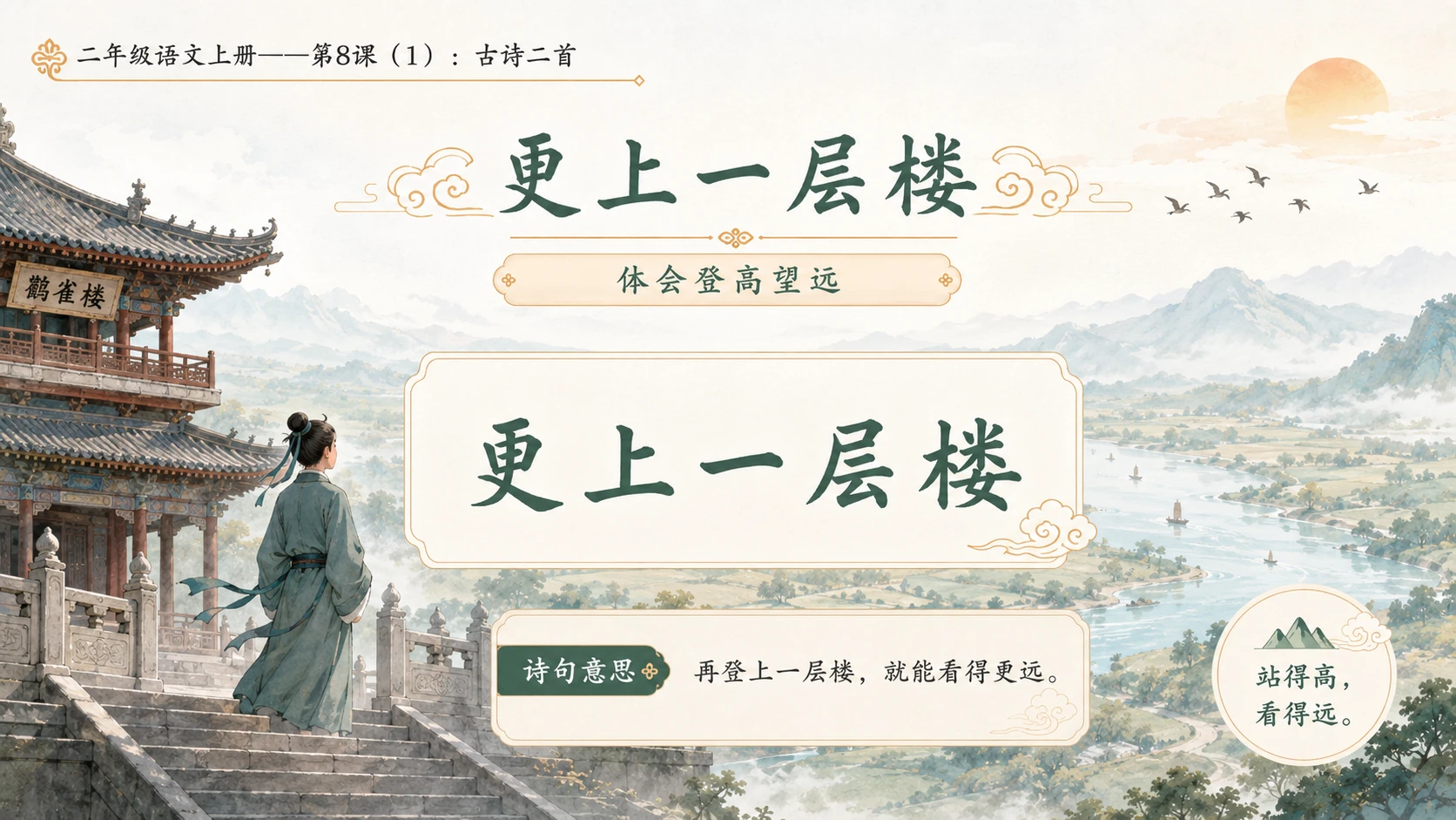 小学六年制统编教材系列课件——二年级语文上册第8课（1）：古诗二首：登鹳雀楼、望庐山瀑布 - 预览图10