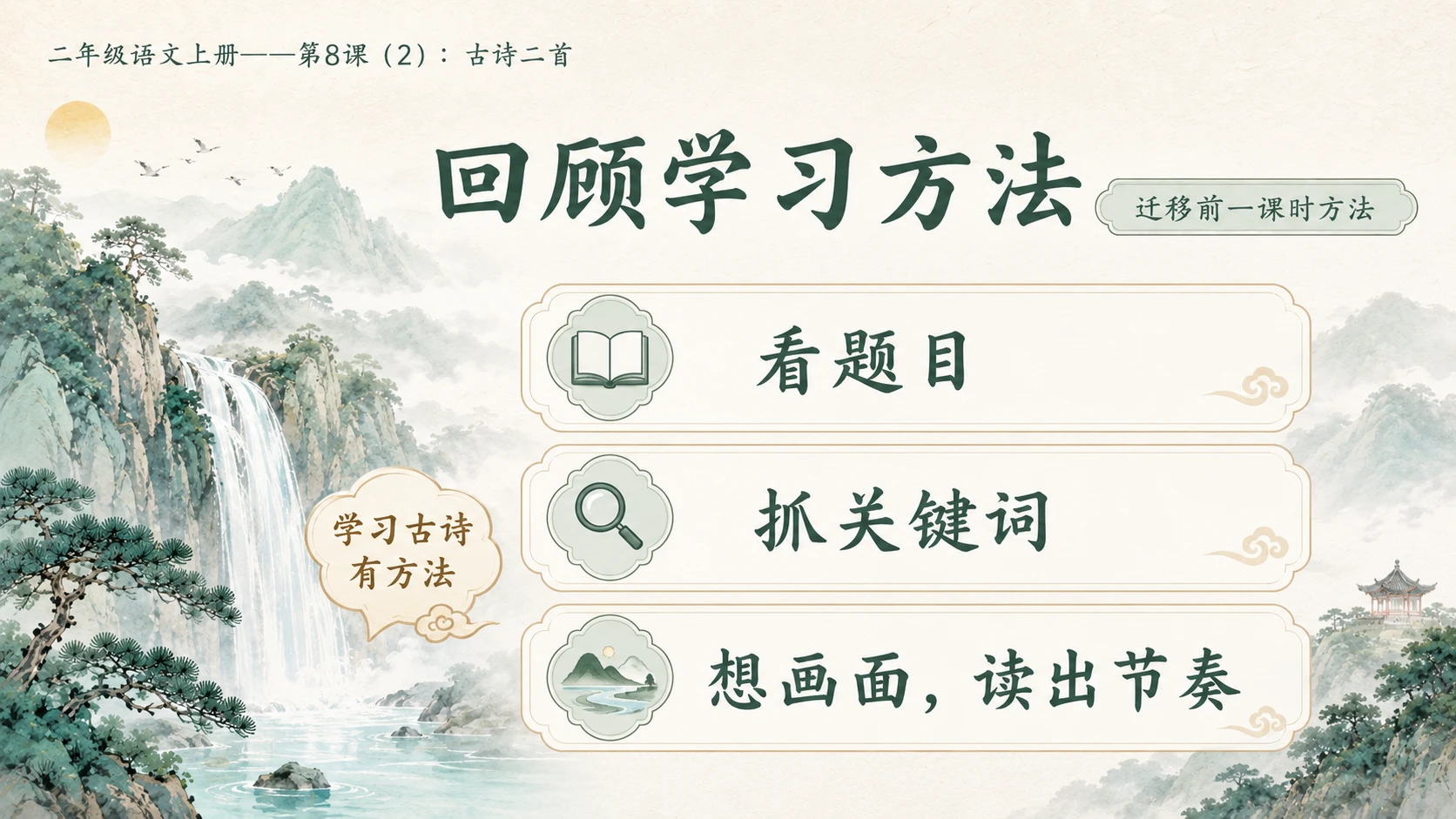 小学六年制统编教材系列课件——二年级语文上册第8课（2）：古诗二首：登鹳雀楼、望庐山瀑布 - 预览图2