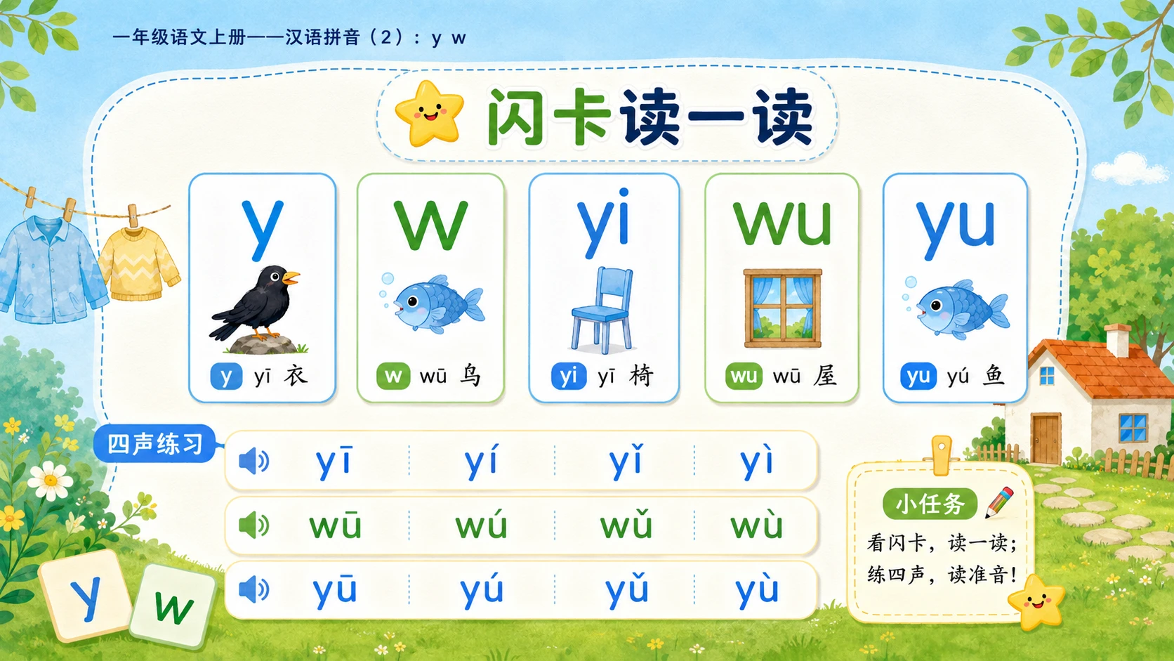 小学六年制统编教材系列课件——一年级语文上册：y w（2） - 预览图2