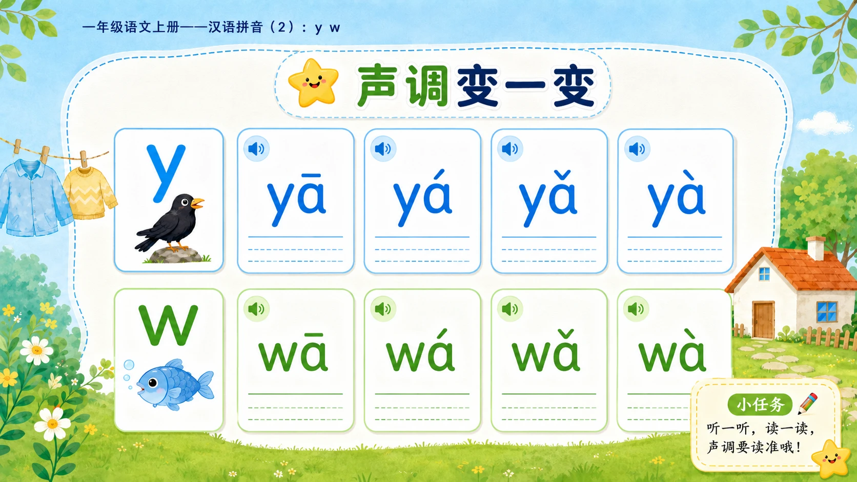 小学六年制统编教材系列课件——一年级语文上册：y w（2） - 预览图7