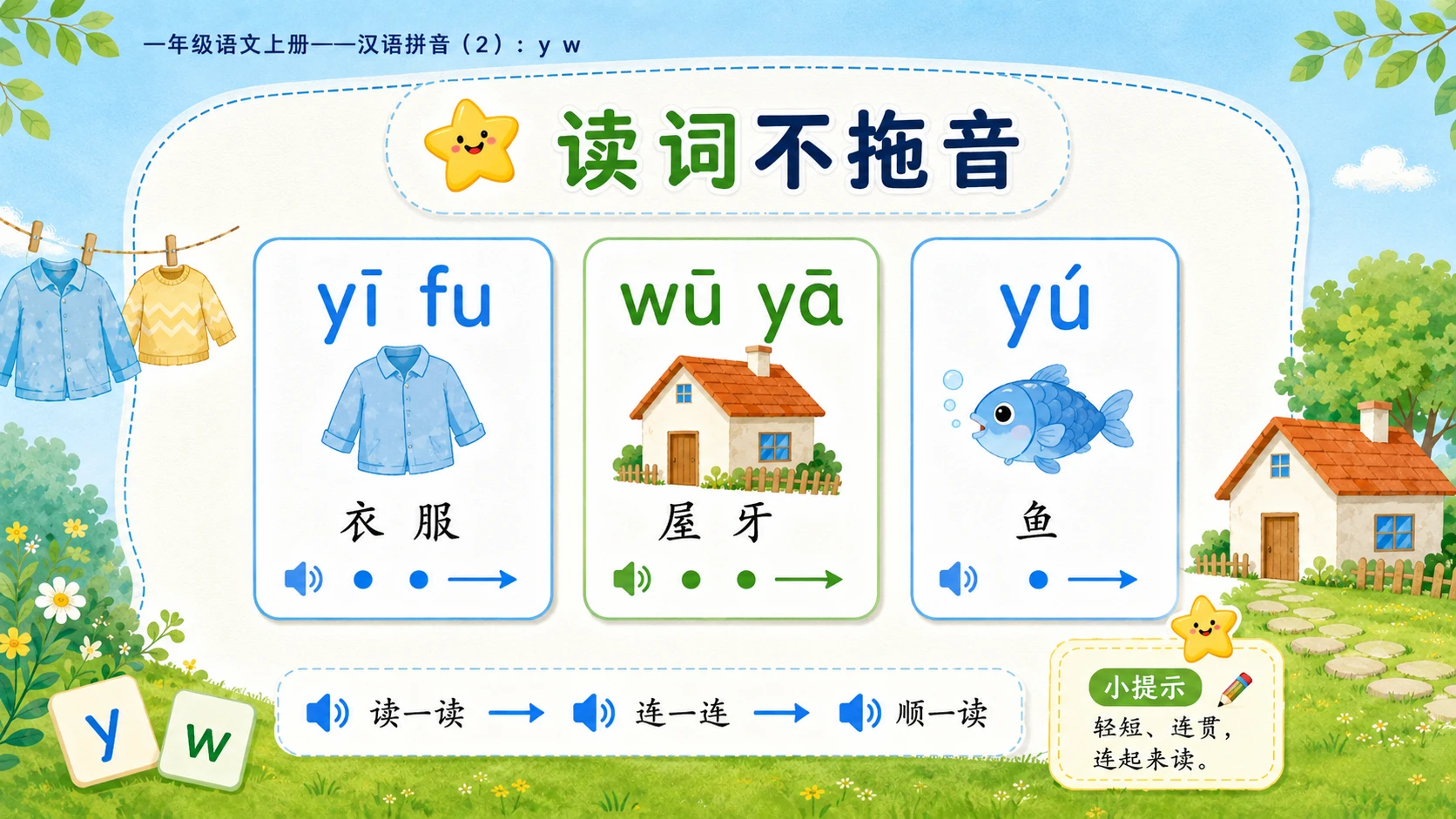 小学六年制统编教材系列课件——一年级语文上册：y w（2） - 预览图9