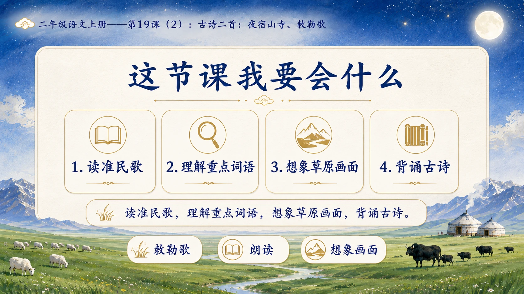 小学六年制统编教材系列课件——二年级语文上册第19课（2）：古诗二首：夜宿山寺、敕勒歌 - 预览图3