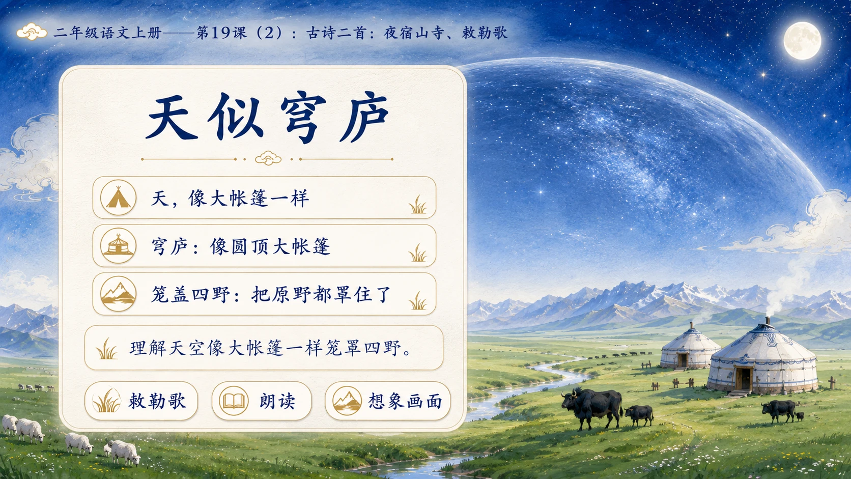 小学六年制统编教材系列课件——二年级语文上册第19课（2）：古诗二首：夜宿山寺、敕勒歌 - 预览图8
