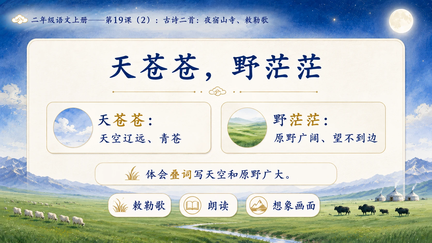 小学六年制统编教材系列课件——二年级语文上册第19课（2）：古诗二首：夜宿山寺、敕勒歌 - 预览图9