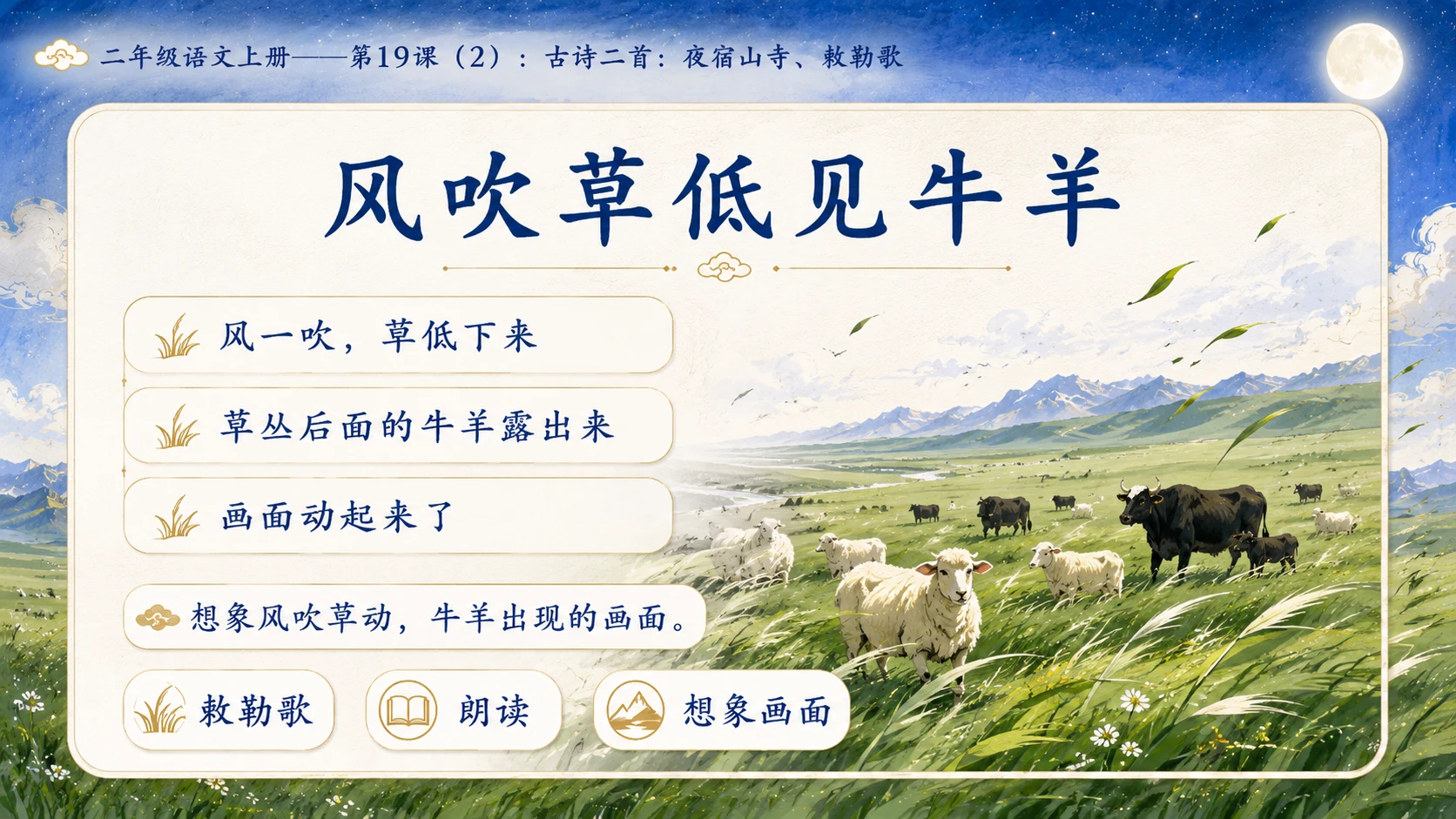 小学六年制统编教材系列课件——二年级语文上册第19课（2）：古诗二首：夜宿山寺、敕勒歌 - 预览图10