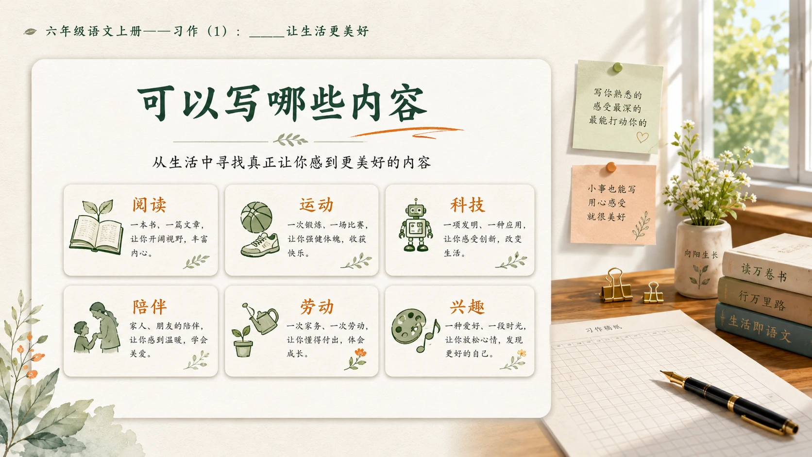 小学六年制统编教材系列课件——六年级语文上册习作：_____让生活更美好（1） - 预览图6