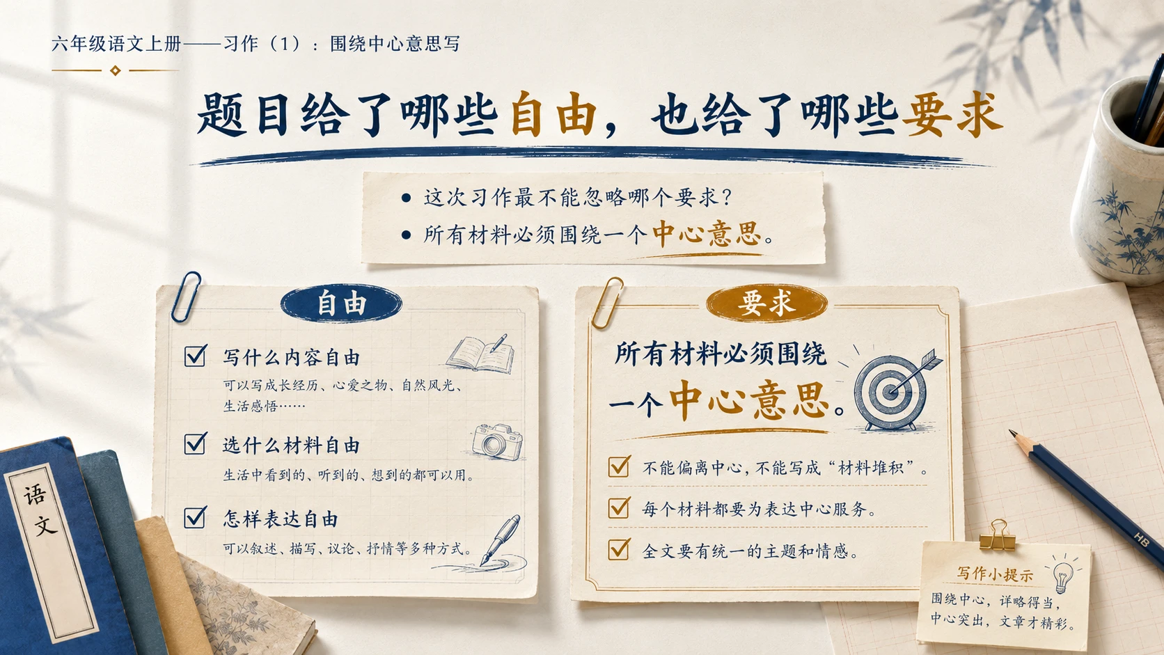 小学六年制统编教材系列课件——六年级语文上册习作：围绕中心意思写（1） - 预览图5