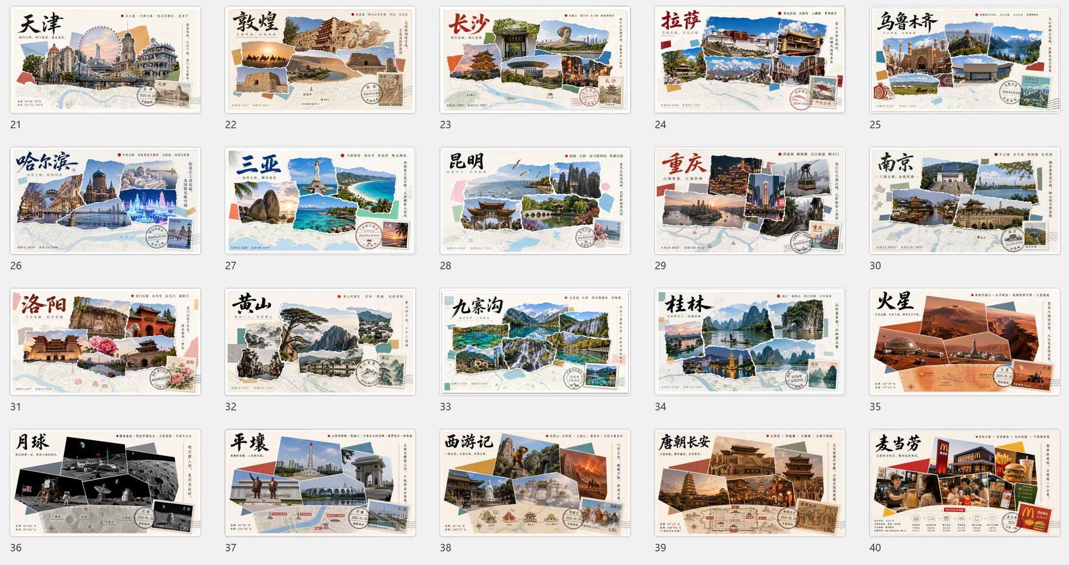 撕纸拼贴画城市明信片PPT及创作包 - 预览图19