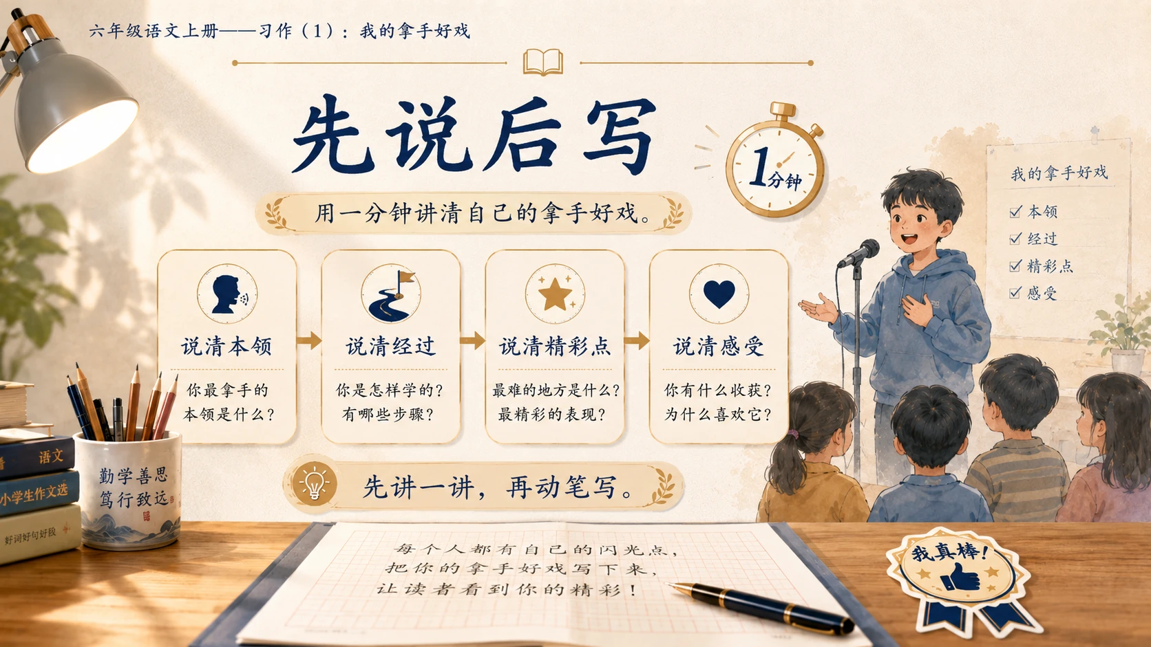 小学六年制统编教材系列课件——六年级语文上册：习作：我的拿手好戏（1） - 预览图12