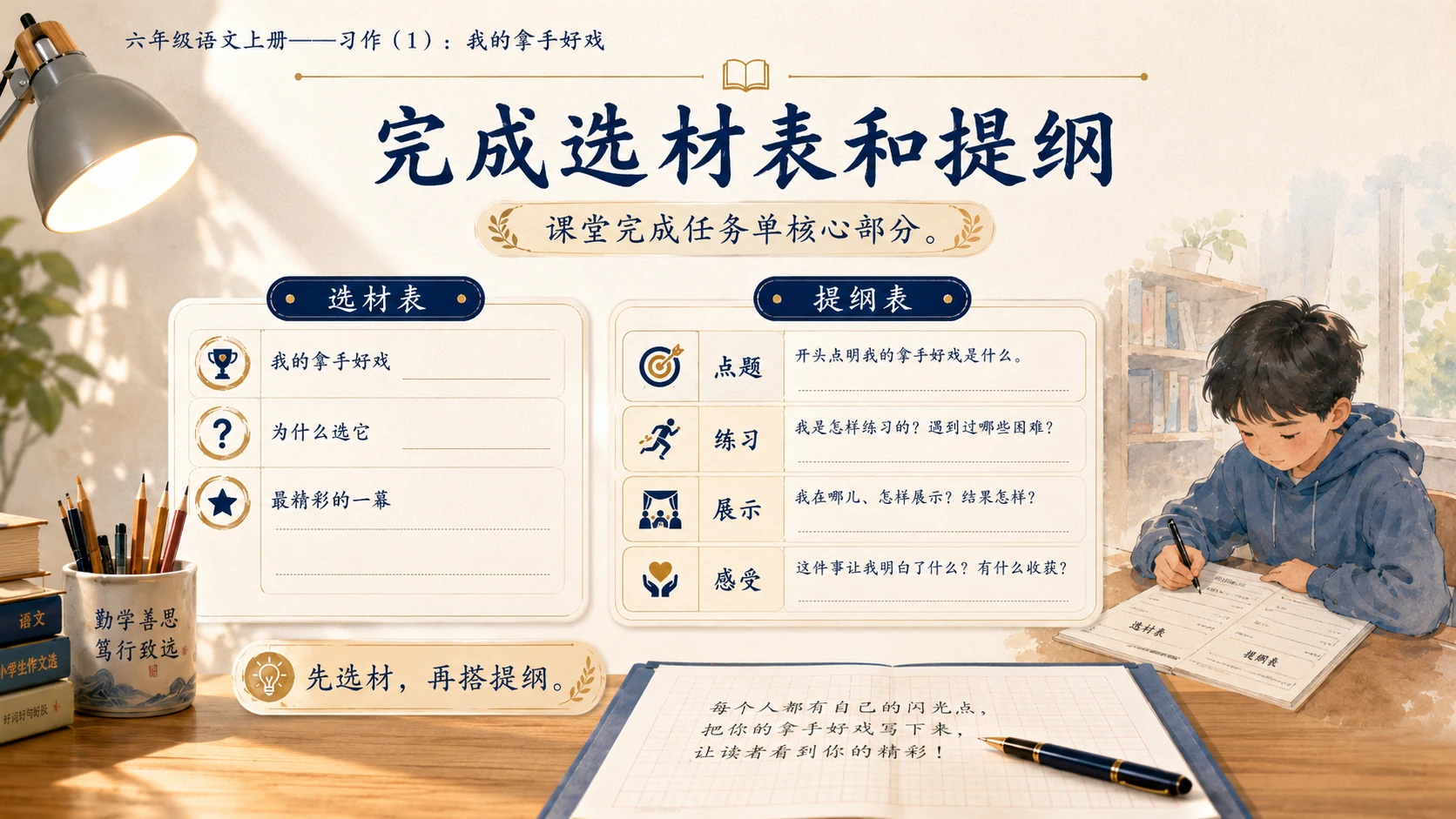 小学六年制统编教材系列课件——六年级语文上册：习作：我的拿手好戏（1） - 预览图14