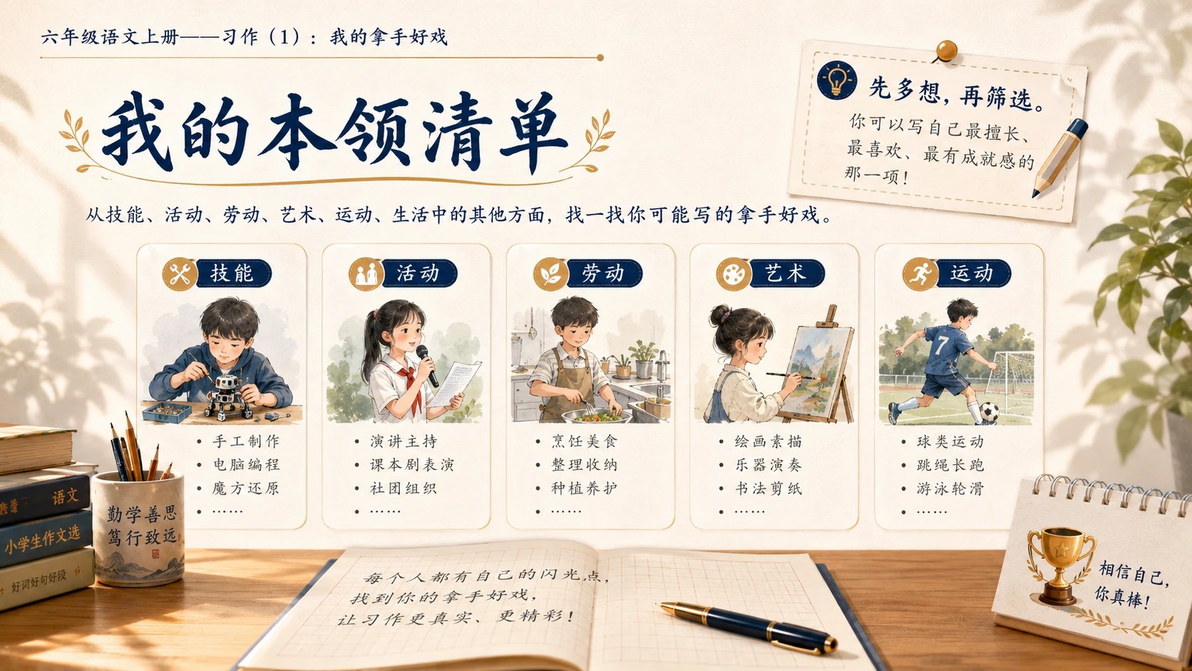 小学六年制统编教材系列课件——六年级语文上册：习作：我的拿手好戏（1） - 预览图4