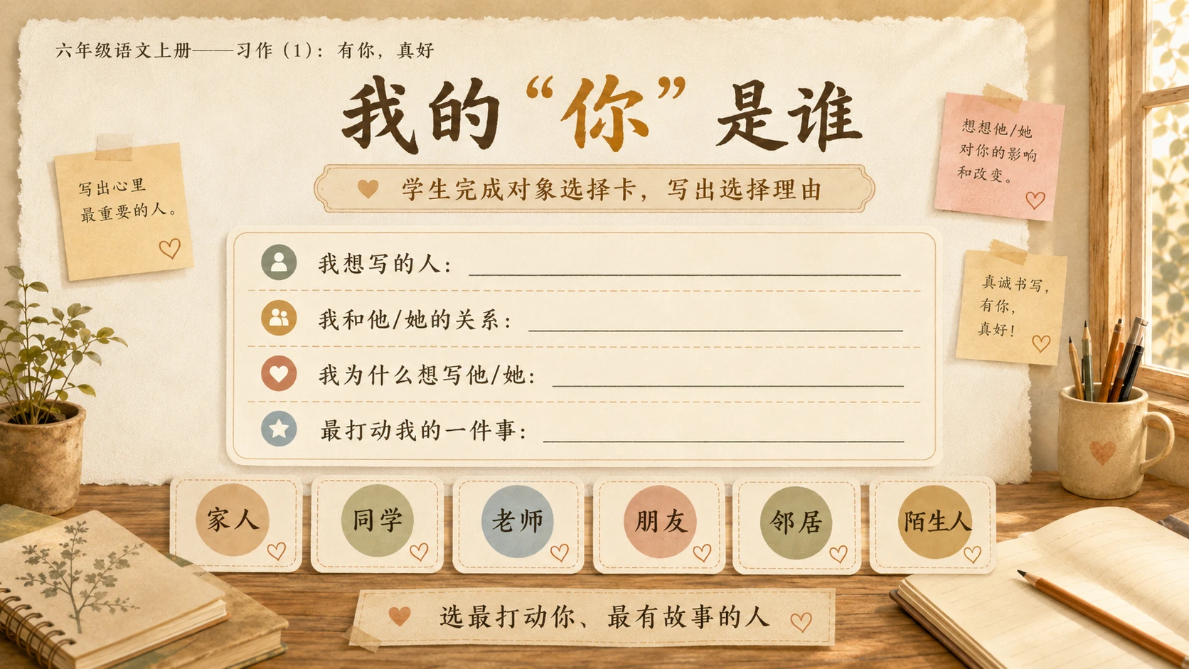 小学六年制统编教材系列课件——六年级语文上册：习作：有你，真好（1） - 预览图12