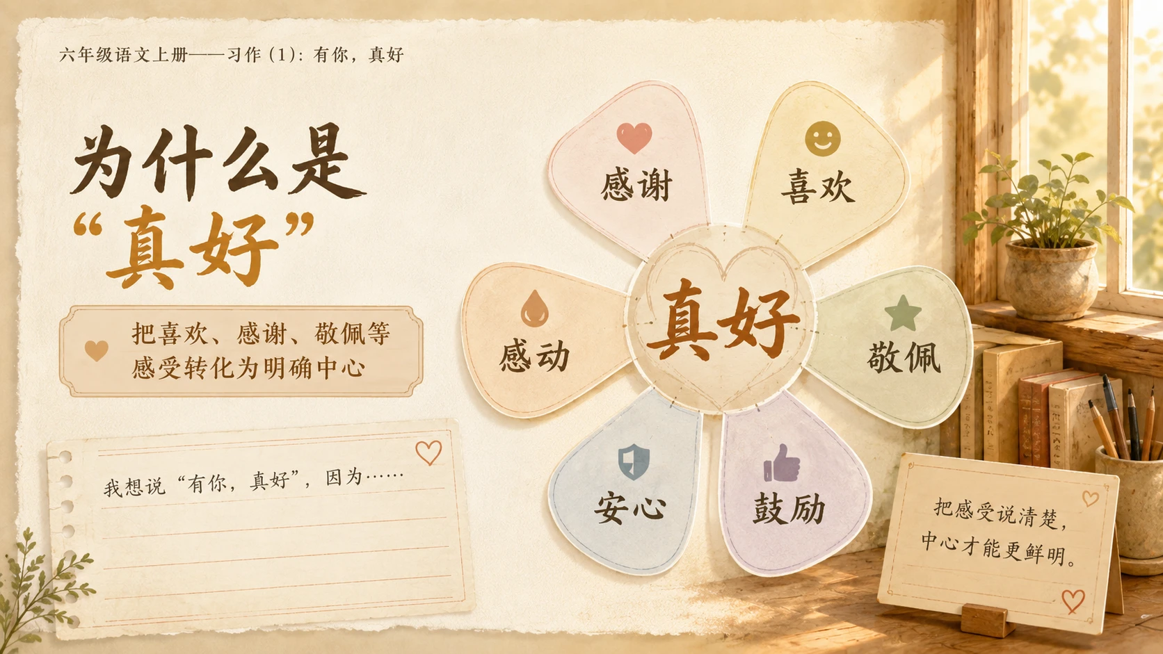 小学六年制统编教材系列课件——六年级语文上册：习作：有你，真好（1） - 预览图5