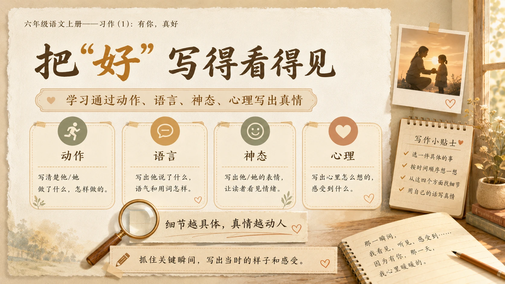 小学六年制统编教材系列课件——六年级语文上册：习作：有你，真好（1） - 预览图7