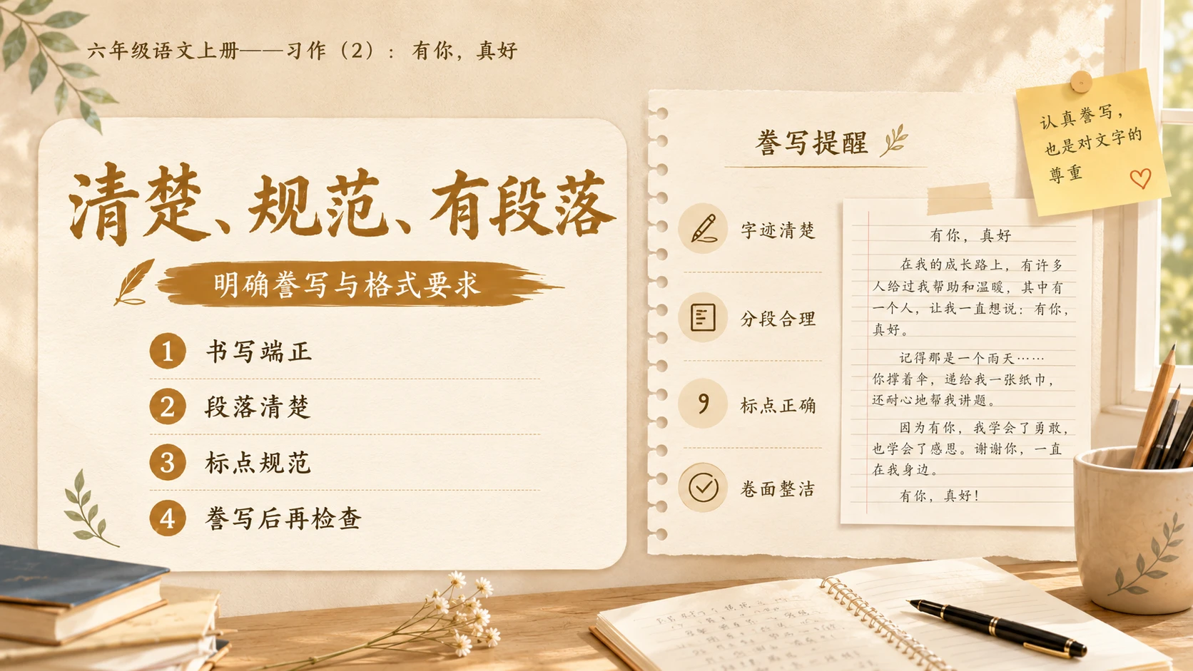 小学六年制统编教材系列课件——六年级语文上册：习作：有你，真好（2） - 预览图16