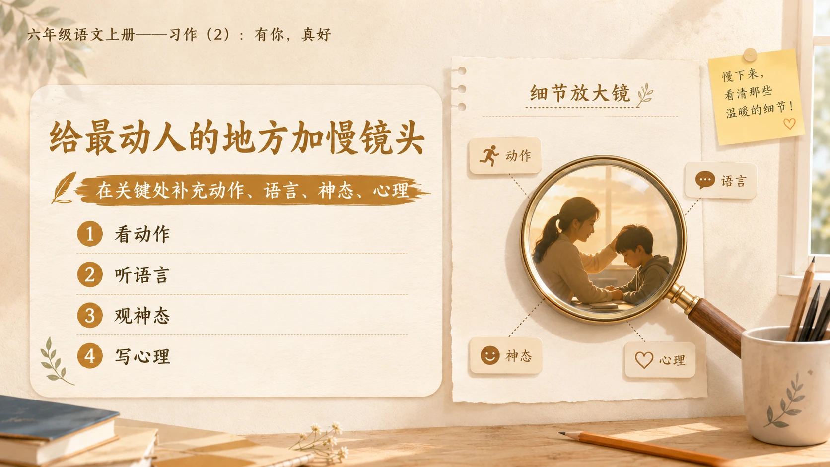 小学六年制统编教材系列课件——六年级语文上册：习作：有你，真好（2） - 预览图7
