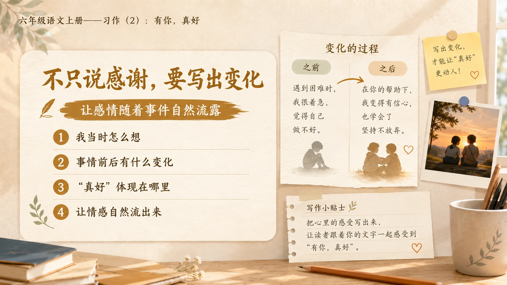 小学六年制统编教材系列课件——六年级语文上册：习作：有你，真好（2） - 预览图8