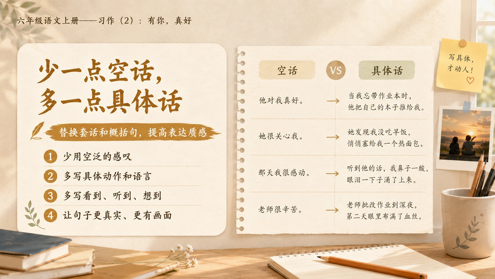 小学六年制统编教材系列课件——六年级语文上册：习作：有你，真好（2） - 预览图9