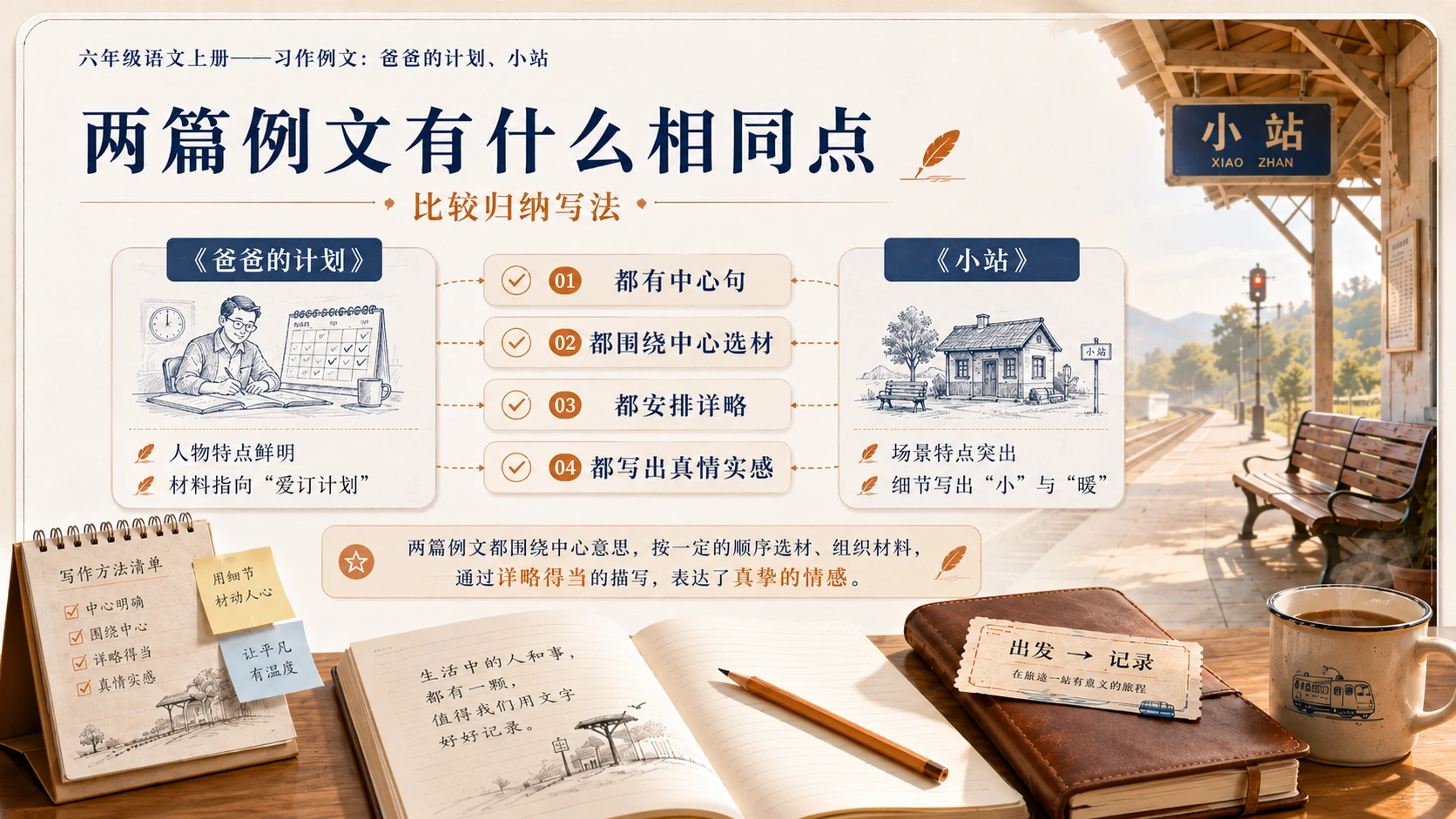 小学六年制统编教材系列课件——六年级语文上册：习作例文：爸爸的计划、小站 - 预览图11