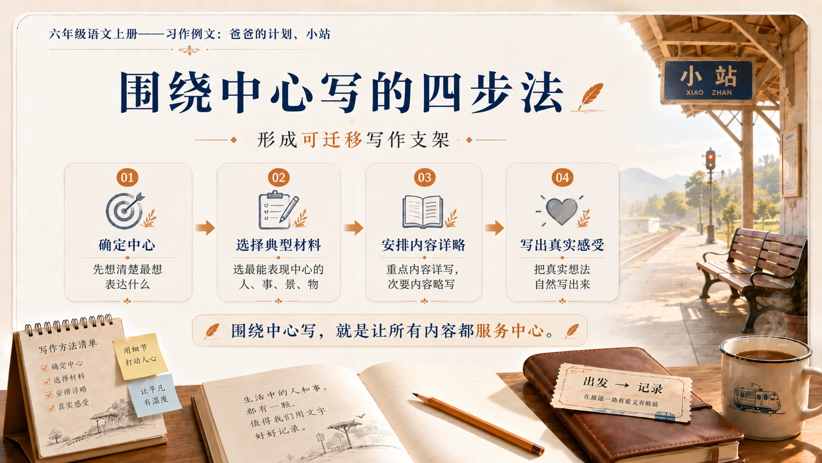 小学六年制统编教材系列课件——六年级语文上册：习作例文：爸爸的计划、小站 - 预览图12