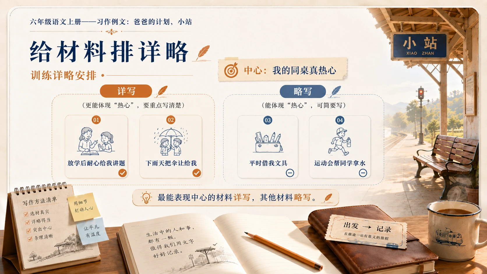 小学六年制统编教材系列课件——六年级语文上册：习作例文：爸爸的计划、小站 - 预览图14