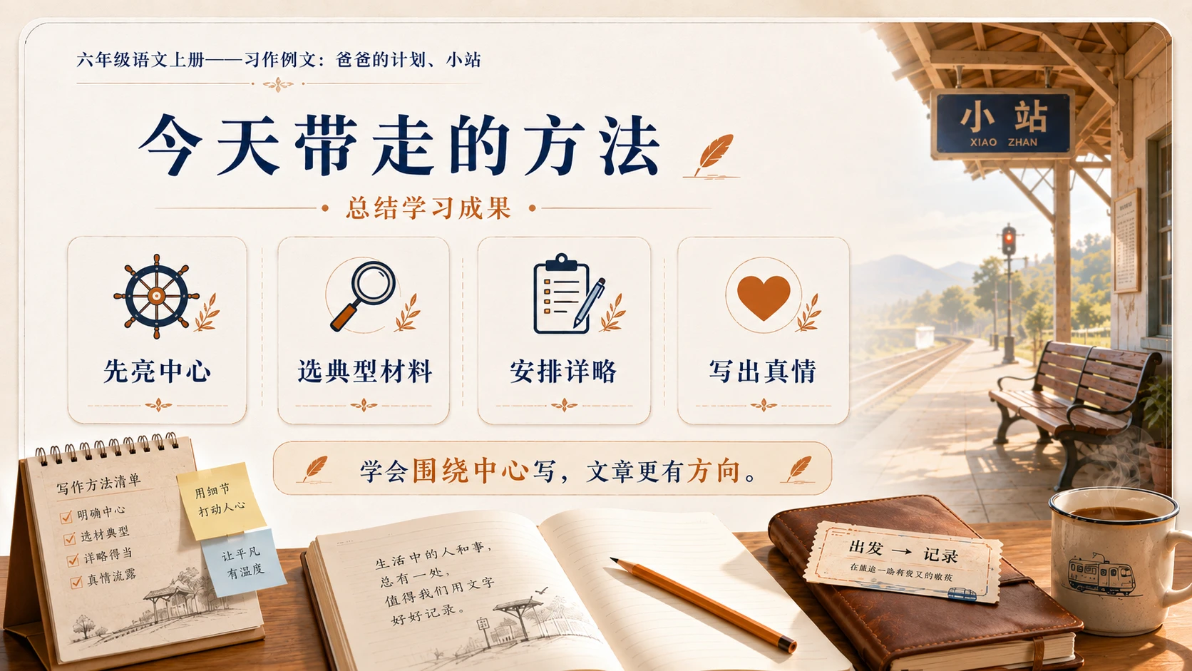 小学六年制统编教材系列课件——六年级语文上册：习作例文：爸爸的计划、小站 - 预览图17