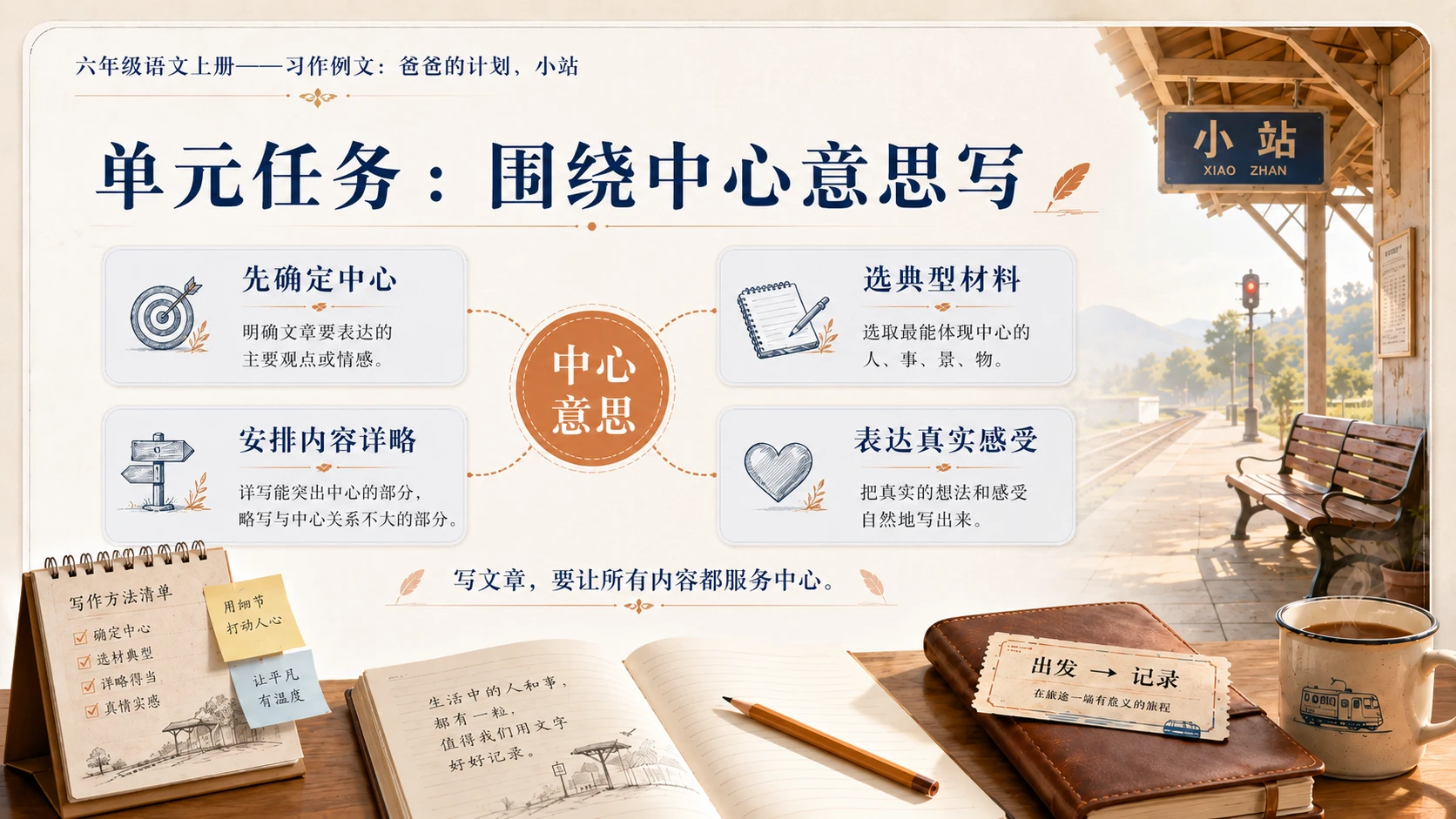 小学六年制统编教材系列课件——六年级语文上册：习作例文：爸爸的计划、小站 - 预览图3