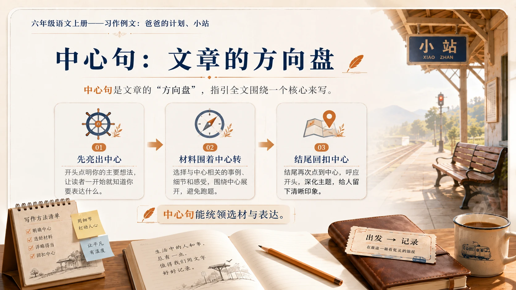 小学六年制统编教材系列课件——六年级语文上册：习作例文：爸爸的计划、小站 - 预览图5