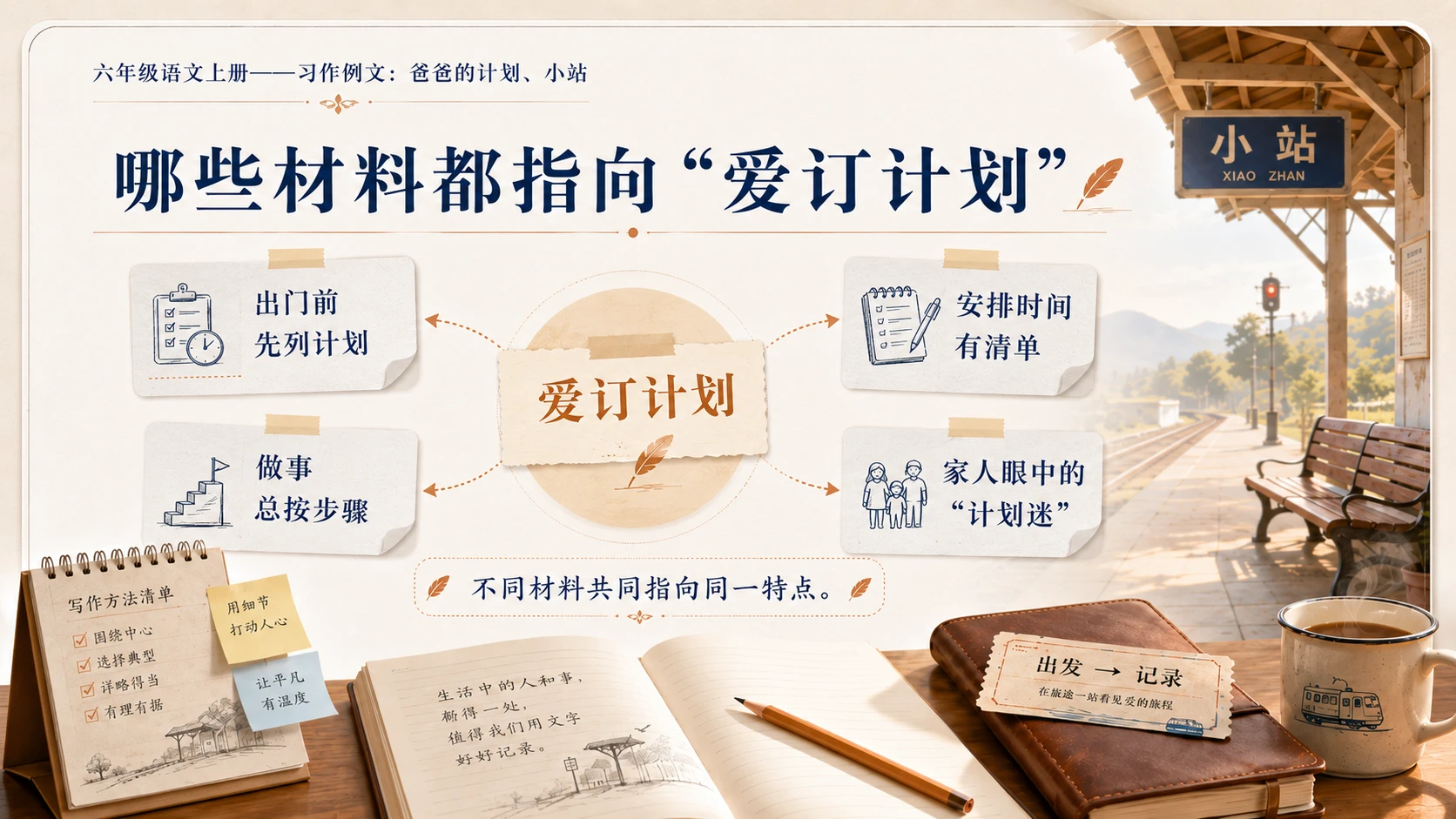 小学六年制统编教材系列课件——六年级语文上册：习作例文：爸爸的计划、小站 - 预览图6