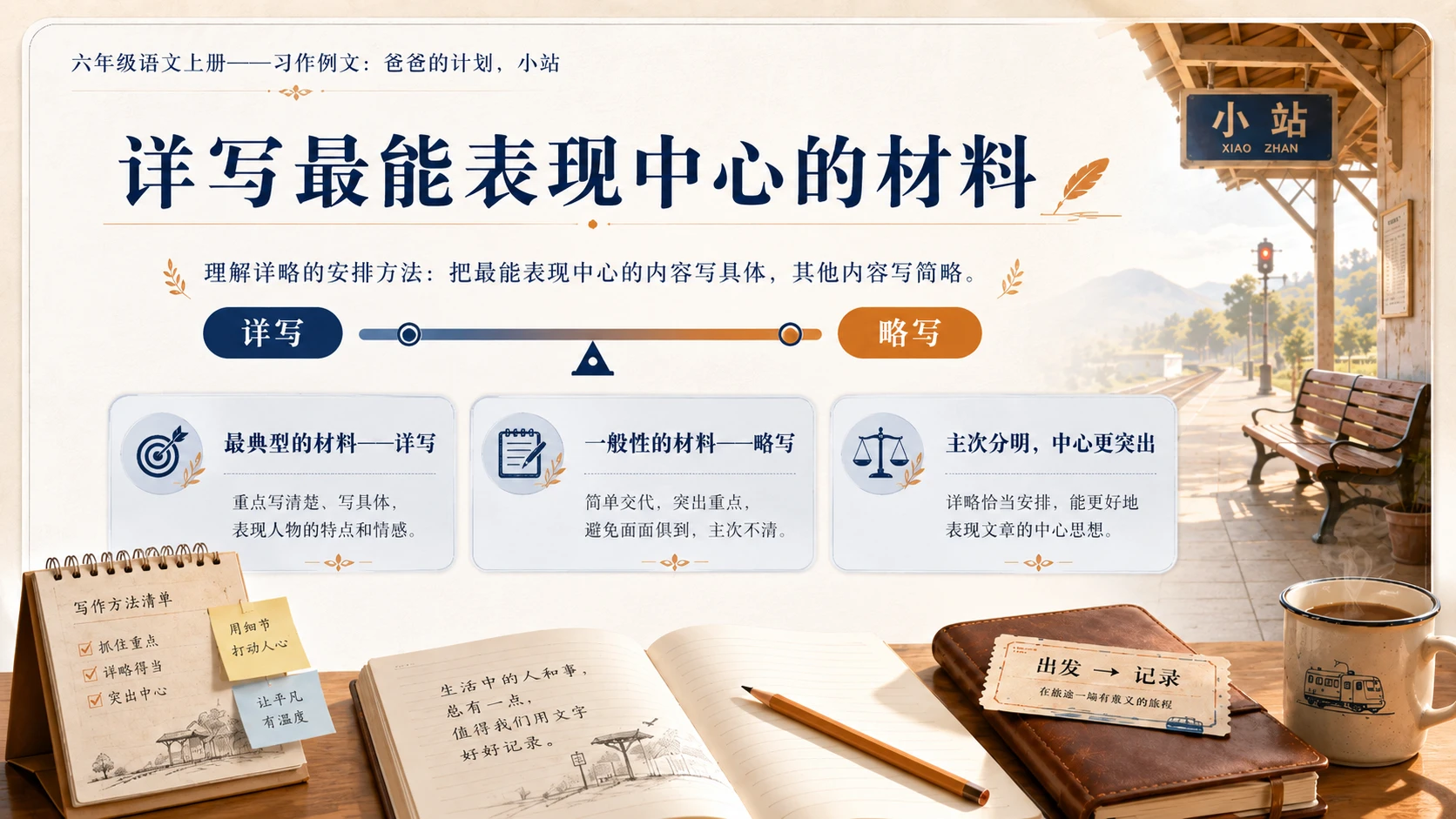 小学六年制统编教材系列课件——六年级语文上册：习作例文：爸爸的计划、小站 - 预览图7
