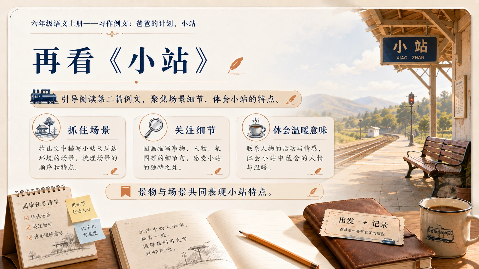 小学六年制统编教材系列课件——六年级语文上册：习作例文：爸爸的计划、小站 - 预览图8