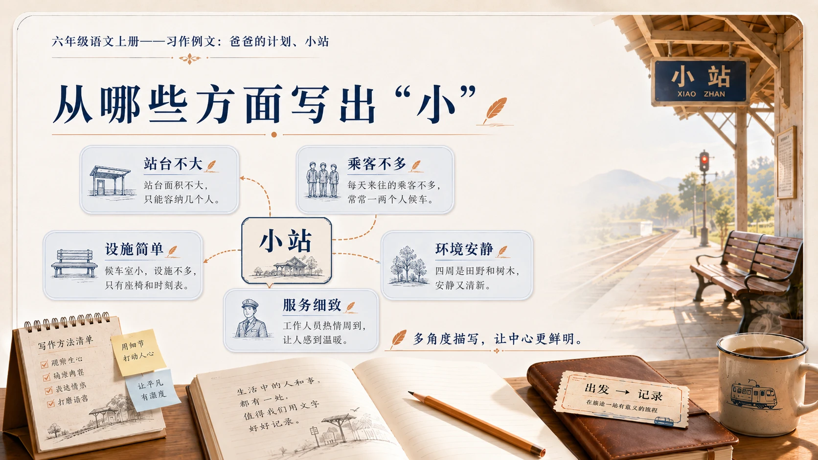小学六年制统编教材系列课件——六年级语文上册：习作例文：爸爸的计划、小站 - 预览图9