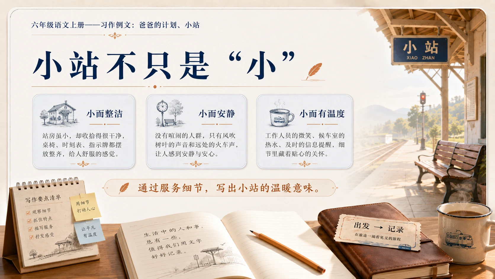 小学六年制统编教材系列课件——六年级语文上册：习作例文：爸爸的计划、小站 - 预览图10