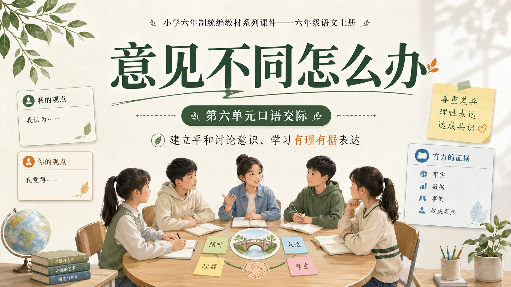 小学六年制统编教材系列课件——六年级语文上册：意见不同怎么办 - 预览图1