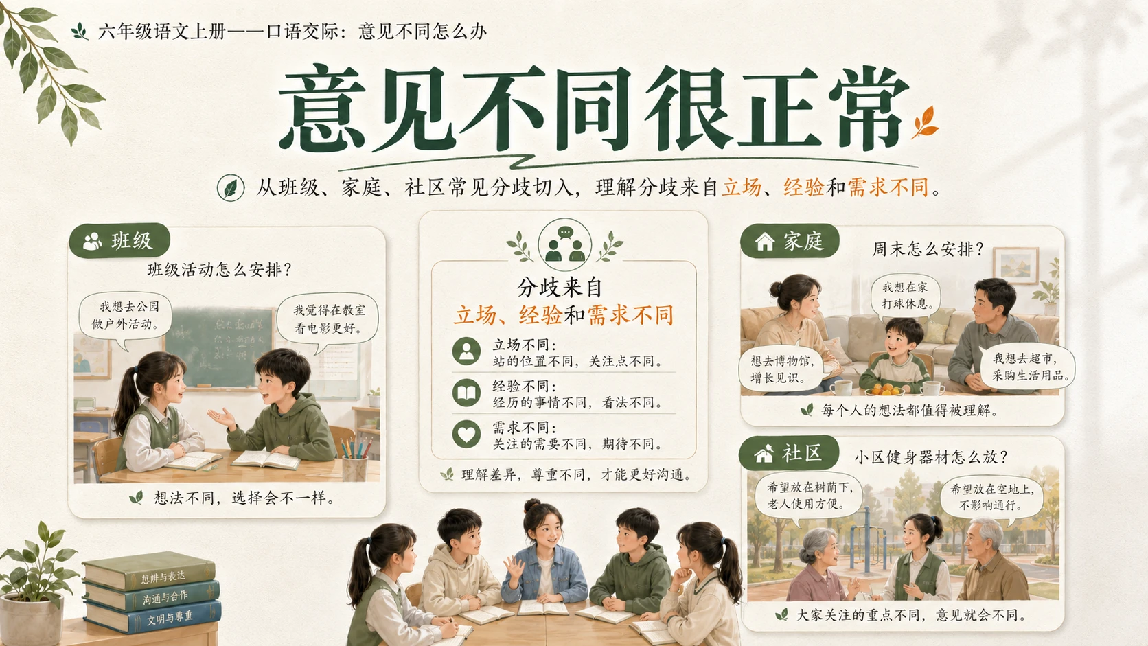 小学六年制统编教材系列课件——六年级语文上册：意见不同怎么办 - 预览图3