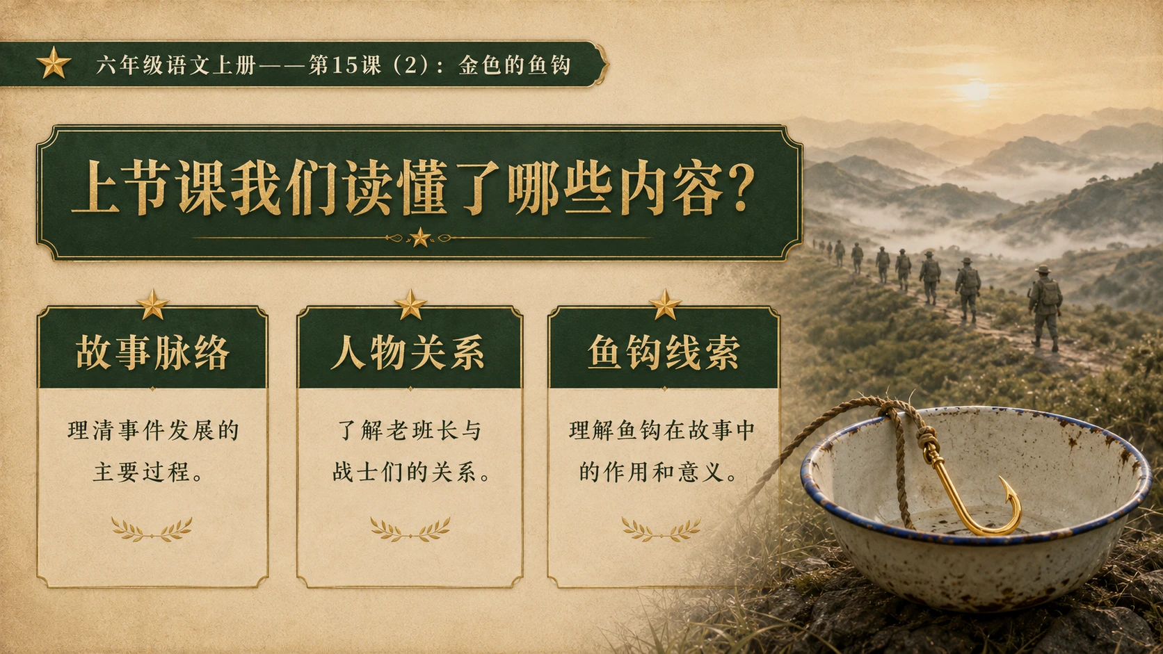 小学六年制统编教材系列课件——六年级语文上册第15课（2）：金色的鱼钩 - 预览图2