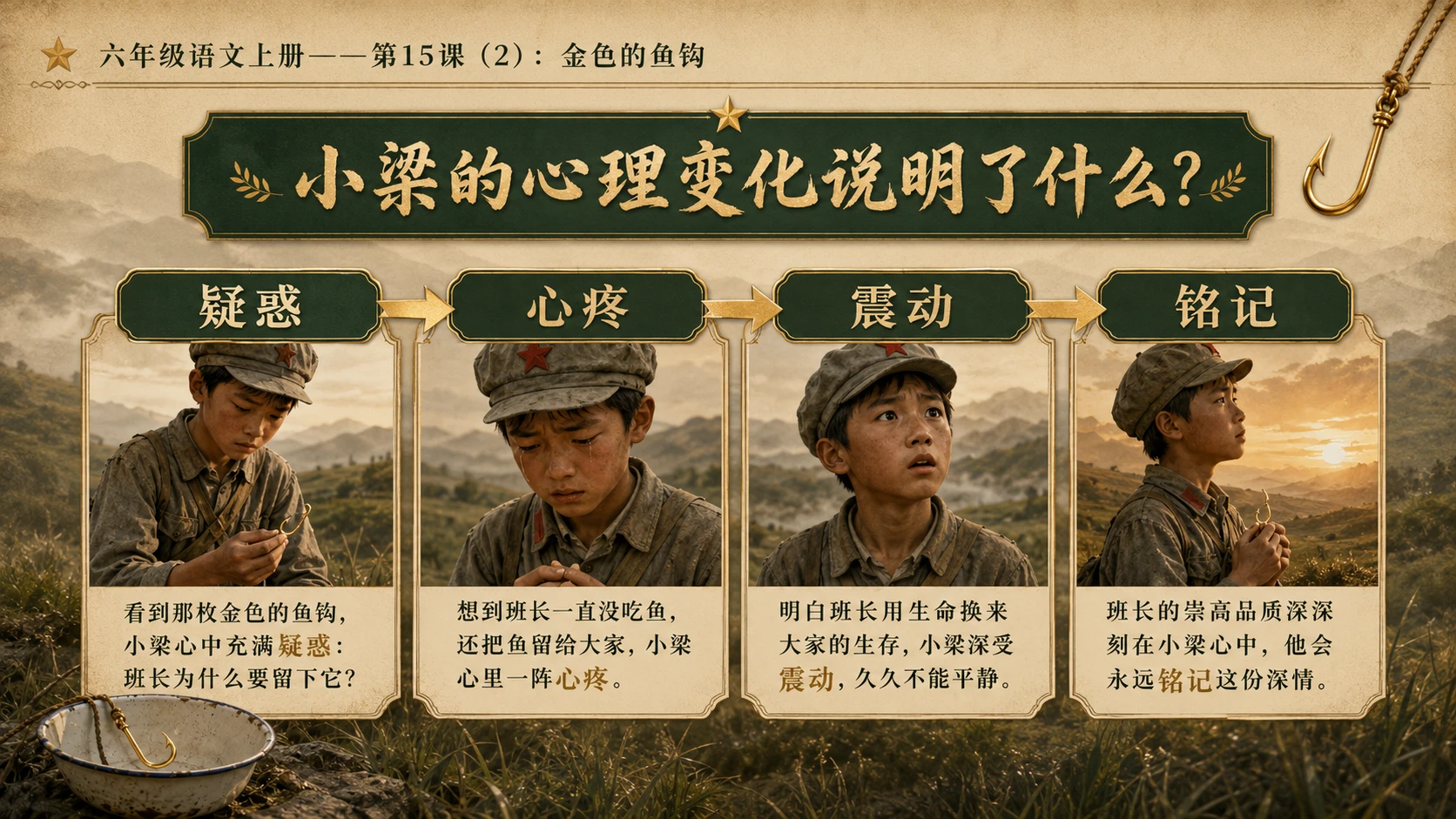 小学六年制统编教材系列课件——六年级语文上册第15课（2）：金色的鱼钩 - 预览图9