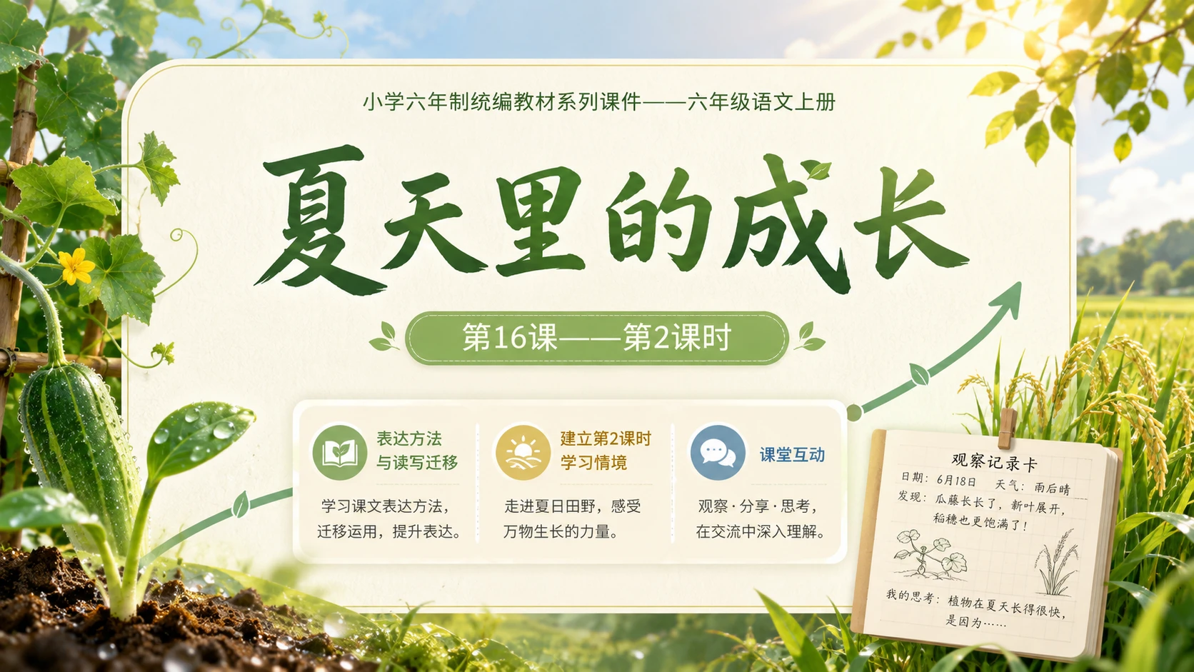 小学六年制统编教材系列课件——六年级语文上册第16课（2）：夏天里的成长 - 预览图1