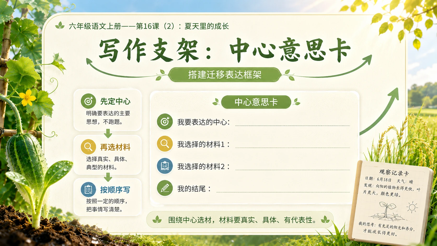 小学六年制统编教材系列课件——六年级语文上册第16课（2）：夏天里的成长 - 预览图12