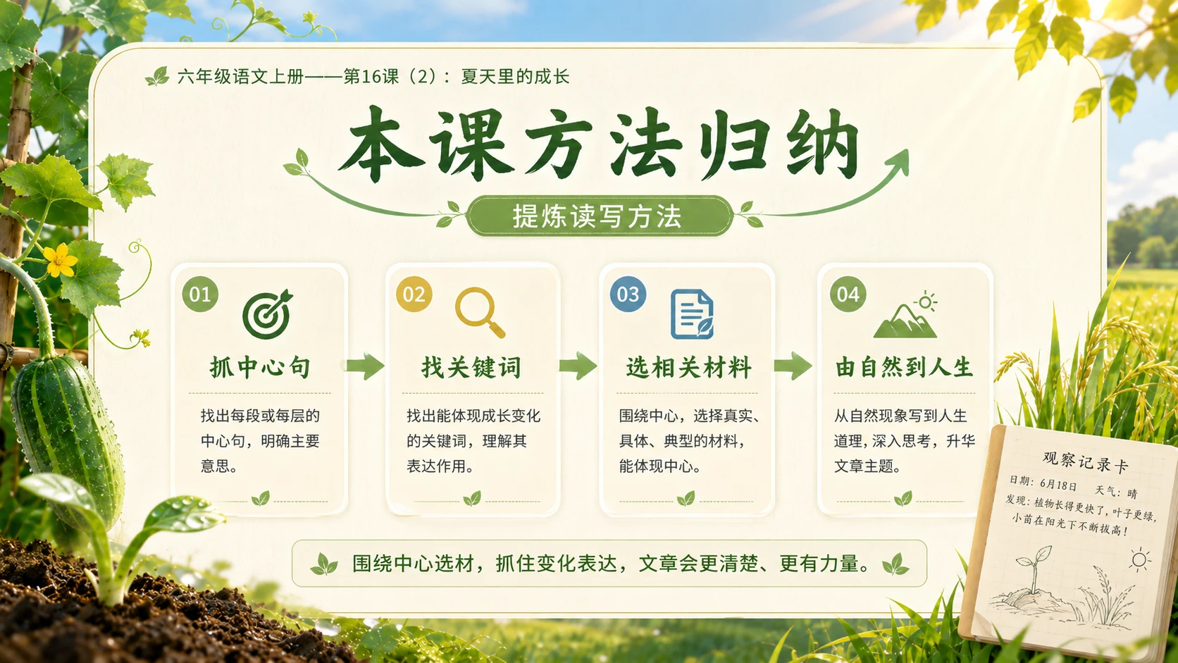 小学六年制统编教材系列课件——六年级语文上册第16课（2）：夏天里的成长 - 预览图16