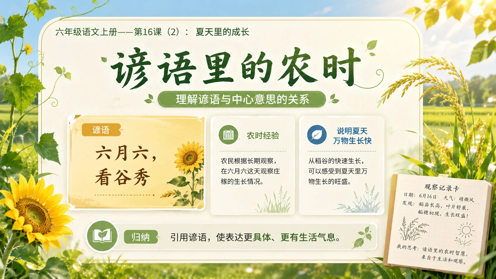 小学六年制统编教材系列课件——六年级语文上册第16课（2）：夏天里的成长 - 预览图6