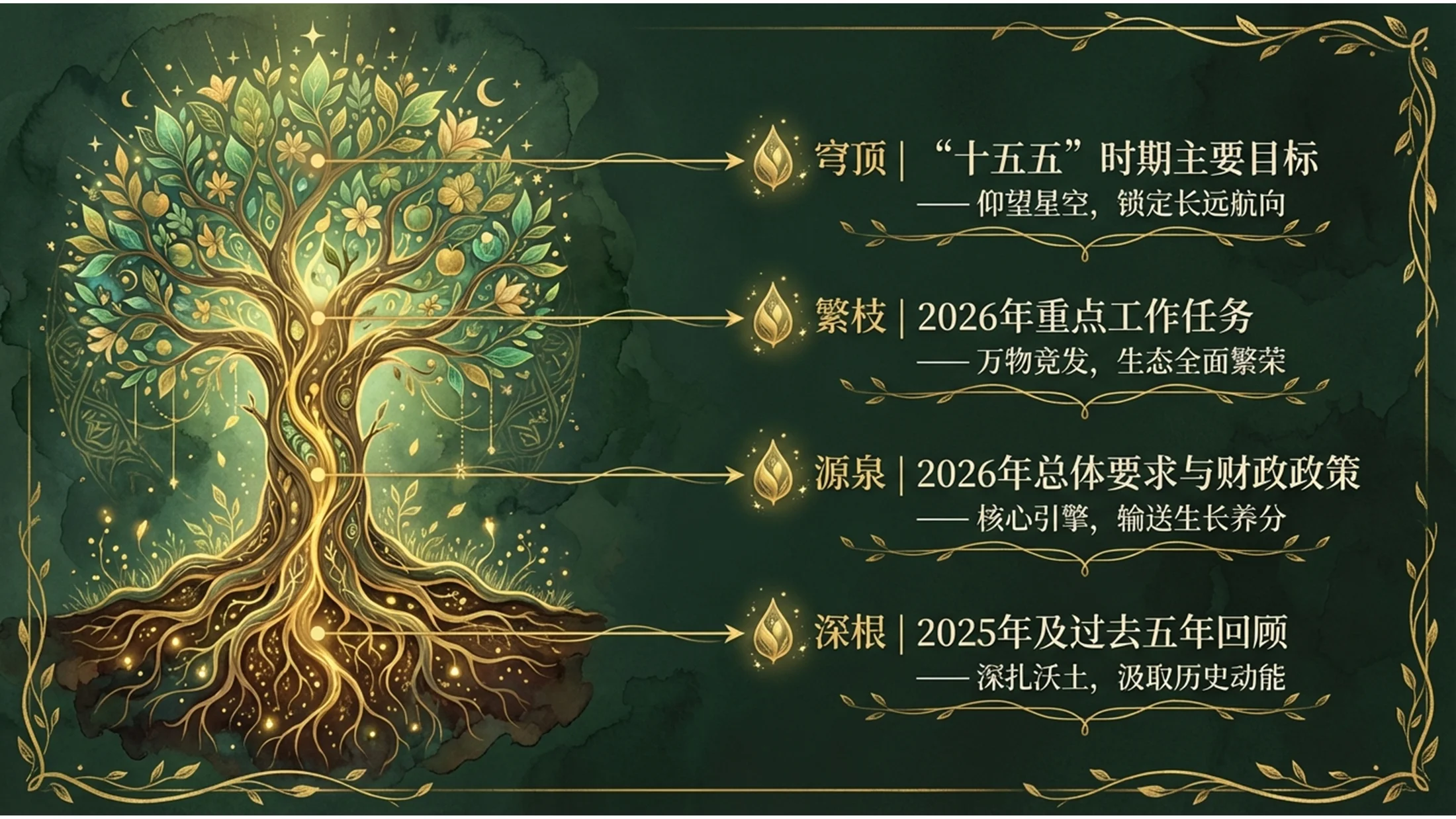 绿色精灵森林手绘风格政府工作报告PPT - 预览图1