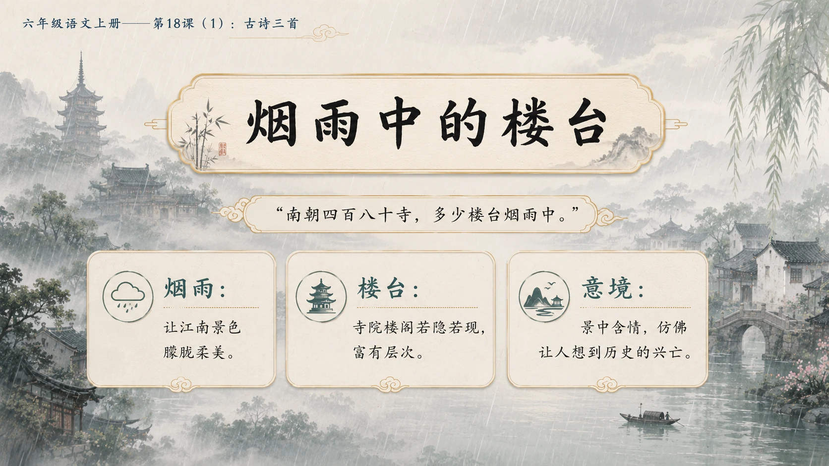 小学六年制统编教材系列课件——六年级语文上册第18课（1）：古诗三首：浪淘沙、江南春、书湖阴先生壁 - 预览图14